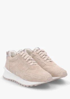 Arabella Taupe Suede Crystal Embellished Trainers
