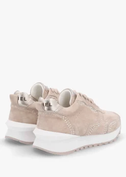 Arabella Taupe Suede Crystal Embellished Trainers