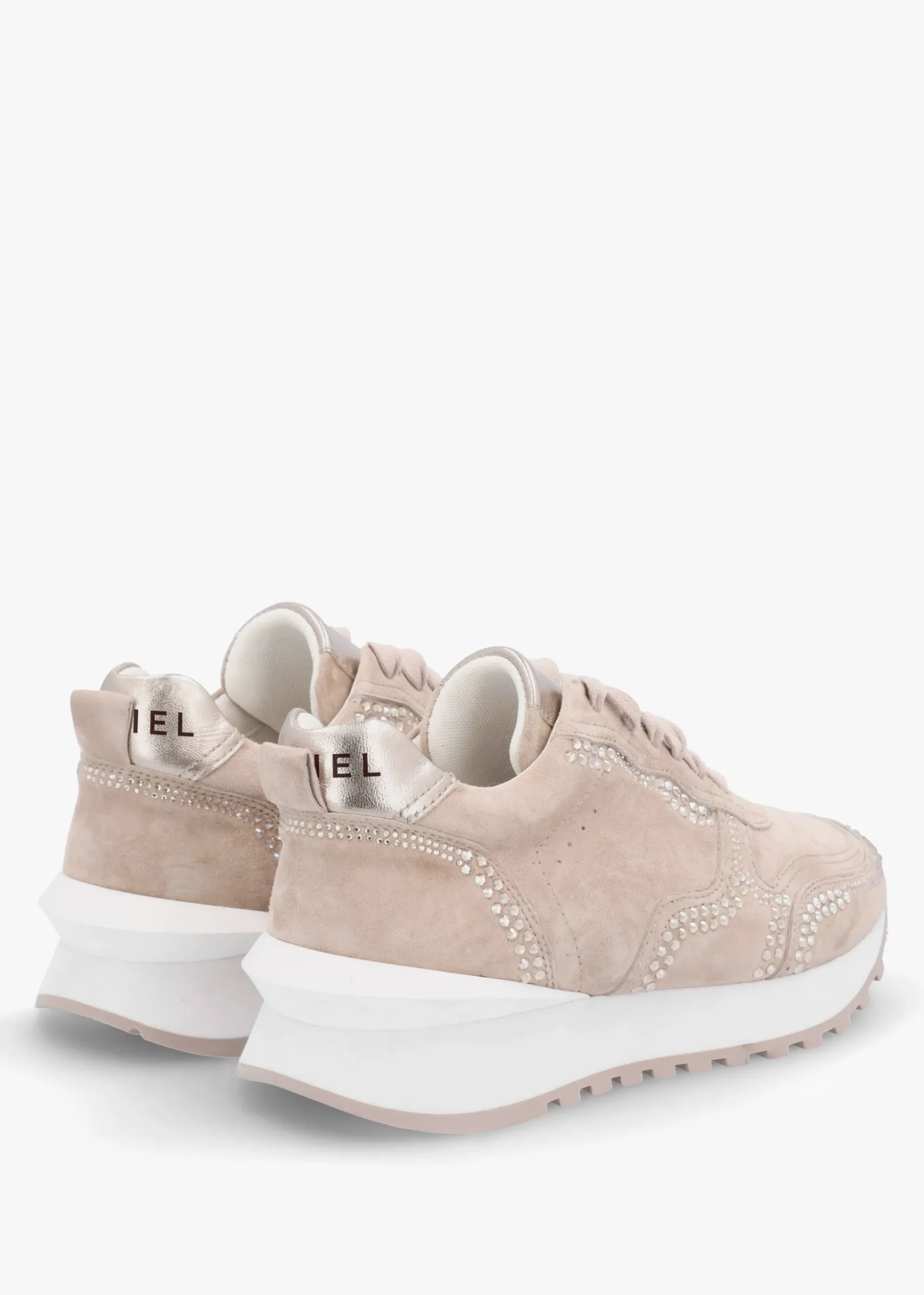 Arabella Taupe Suede Crystal Embellished Trainers