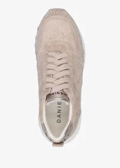 Arabella Taupe Suede Crystal Embellished Trainers
