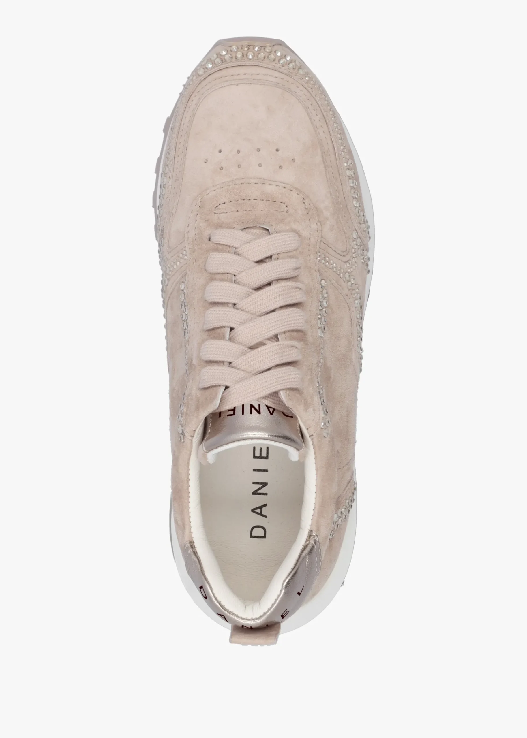 Arabella Taupe Suede Crystal Embellished Trainers