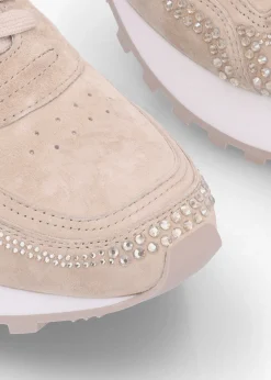 Arabella Taupe Suede Crystal Embellished Trainers