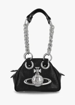Archive Mini Croc Embossed Black Leather Chain Bag