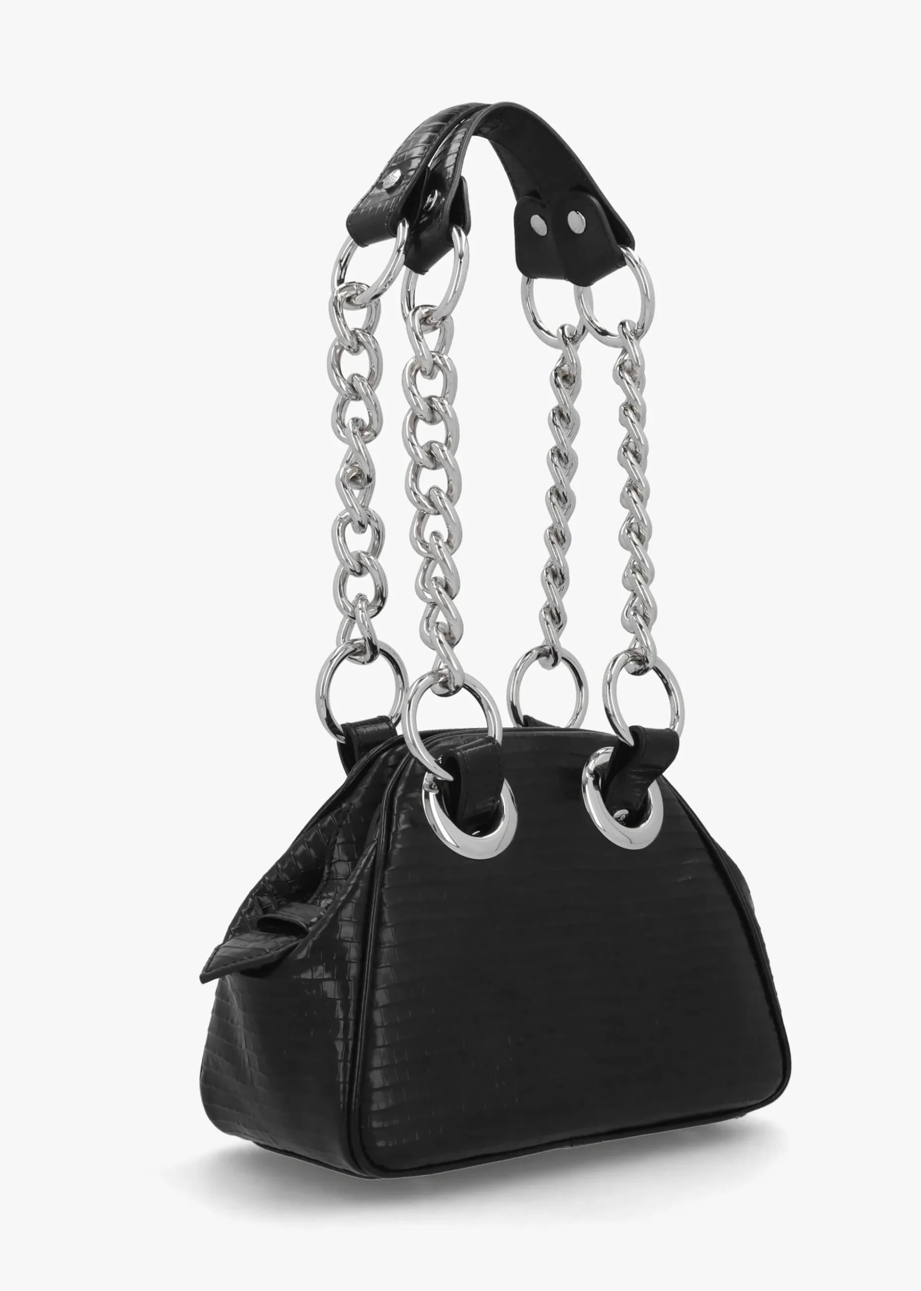 Archive Mini Croc Embossed Black Leather Chain Bag