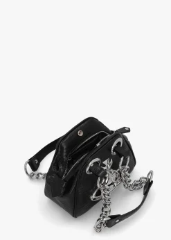 Archive Mini Croc Embossed Black Leather Chain Bag
