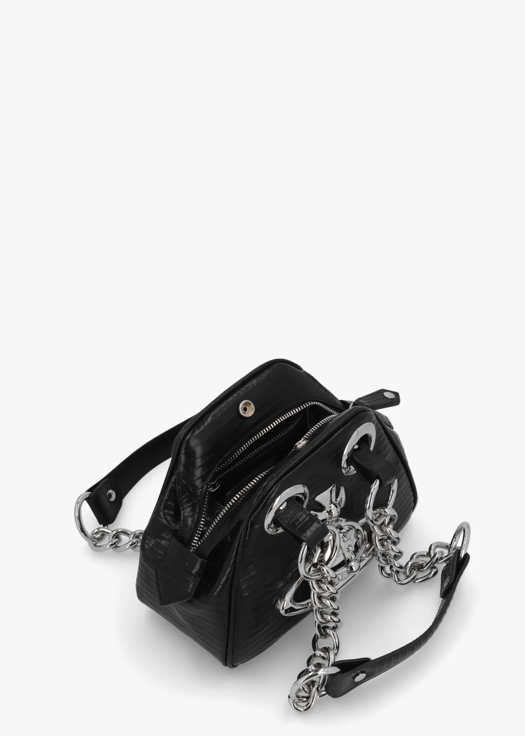 Archive Mini Croc Embossed Black Leather Chain Bag