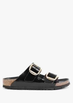 Arizona Big Buckle Black Patent Leather Two Bar Mules