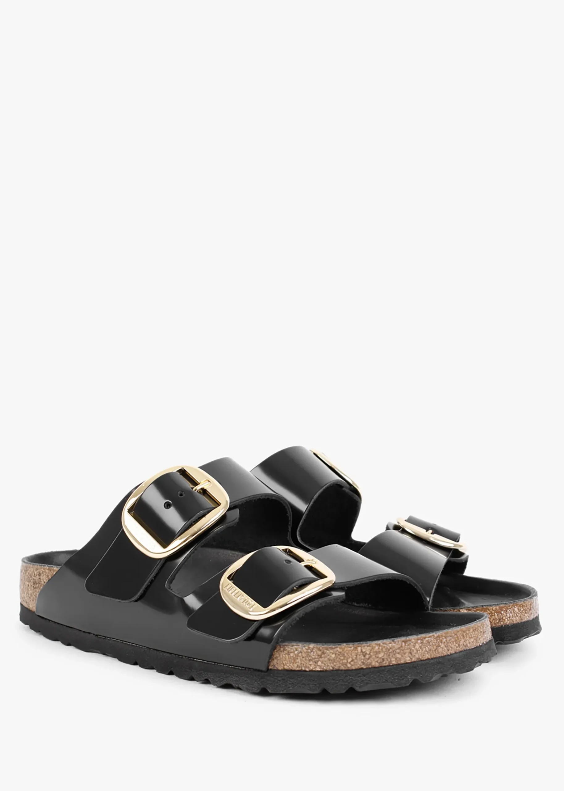 Arizona Big Buckle Black Patent Leather Two Bar Mules