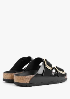 Arizona Big Buckle Black Patent Leather Two Bar Mules