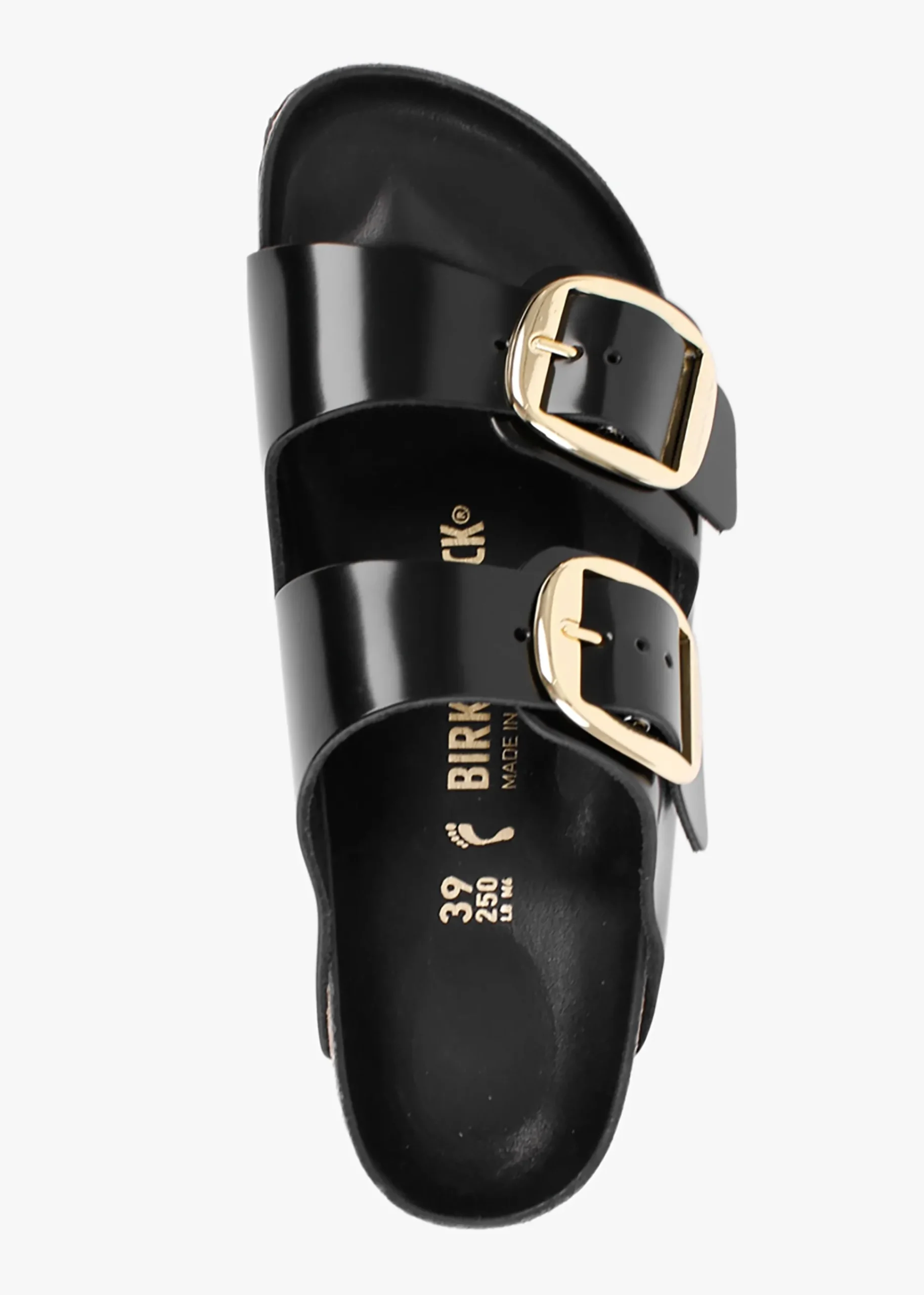 Arizona Big Buckle Black Patent Leather Two Bar Mules