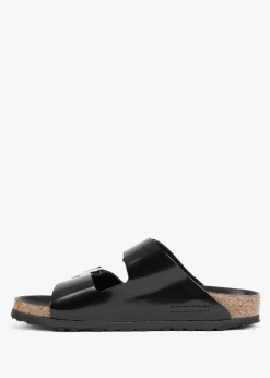 Arizona Big Buckle Black Patent Leather Two Bar Mules
