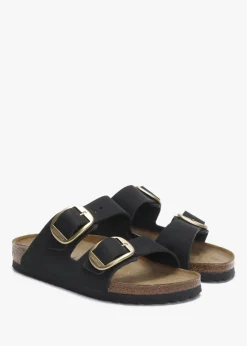 Arizona Big Buckle Black Nubuck Leather Two Bar Mules