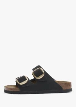 Arizona Big Buckle Black Nubuck Leather Two Bar Mules