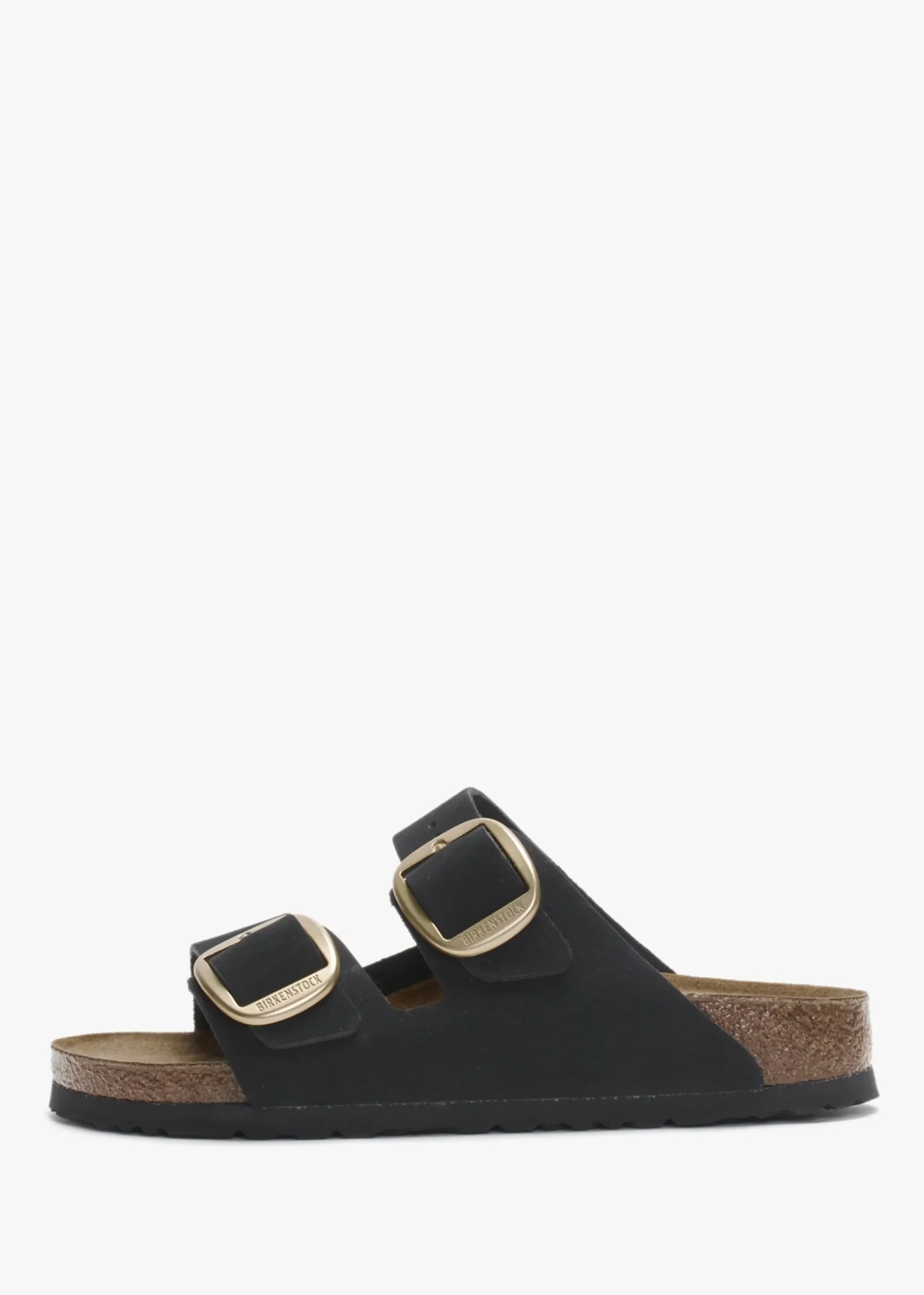 Arizona Big Buckle Black Nubuck Leather Two Bar Mules