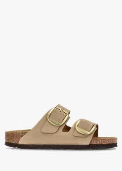 Arizona Big Buckle Sandcastle Nubuck Leather Two Bar Mules