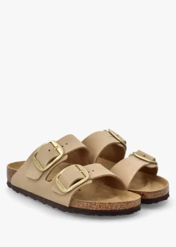 Arizona Big Buckle Sandcastle Nubuck Leather Two Bar Mules