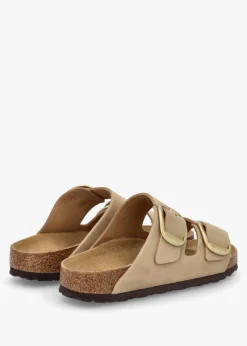 Arizona Big Buckle Sandcastle Nubuck Leather Two Bar Mules