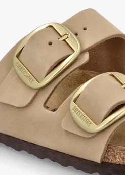 Arizona Big Buckle Sandcastle Nubuck Leather Two Bar Mules