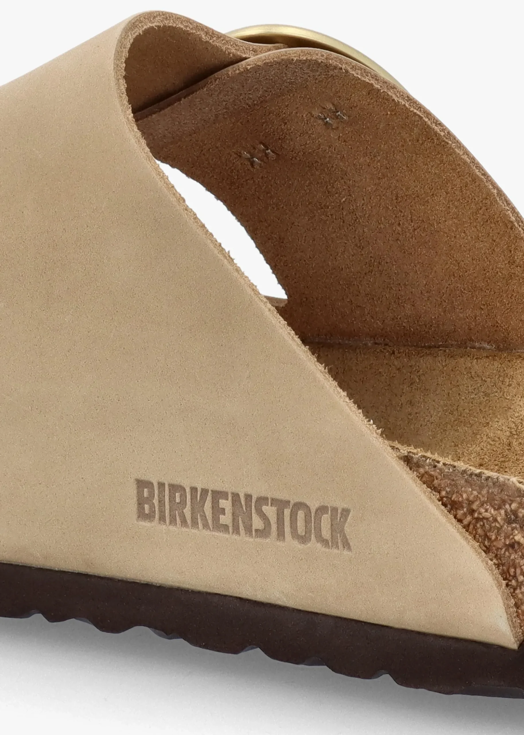 Arizona Big Buckle Sandcastle Nubuck Leather Two Bar Mules