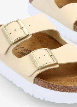 Arizona Pap Flex Platform Ecru Nubuck Leather Mules