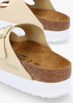 Arizona Pap Flex Platform Ecru Nubuck Leather Mules