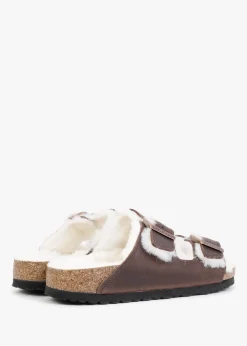 Arizona Shearling Habana Waxy Oiled Leather Two Bar Mules