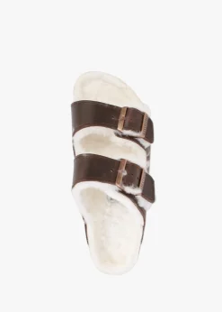Arizona Shearling Habana Waxy Oiled Leather Two Bar Mules