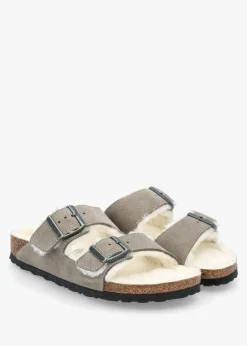 Arizona Shearling Stone Coin Suede Two Bar Mules