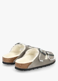 Arizona Shearling Stone Coin Suede Two Bar Mules