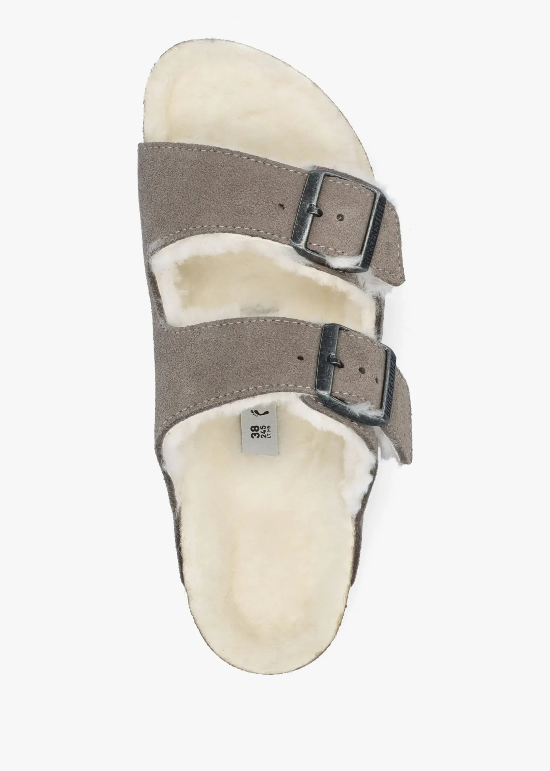 Arizona Shearling Stone Coin Suede Two Bar Mules