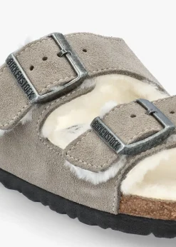 Arizona Shearling Stone Coin Suede Two Bar Mules