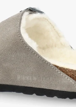 Arizona Shearling Stone Coin Suede Two Bar Mules