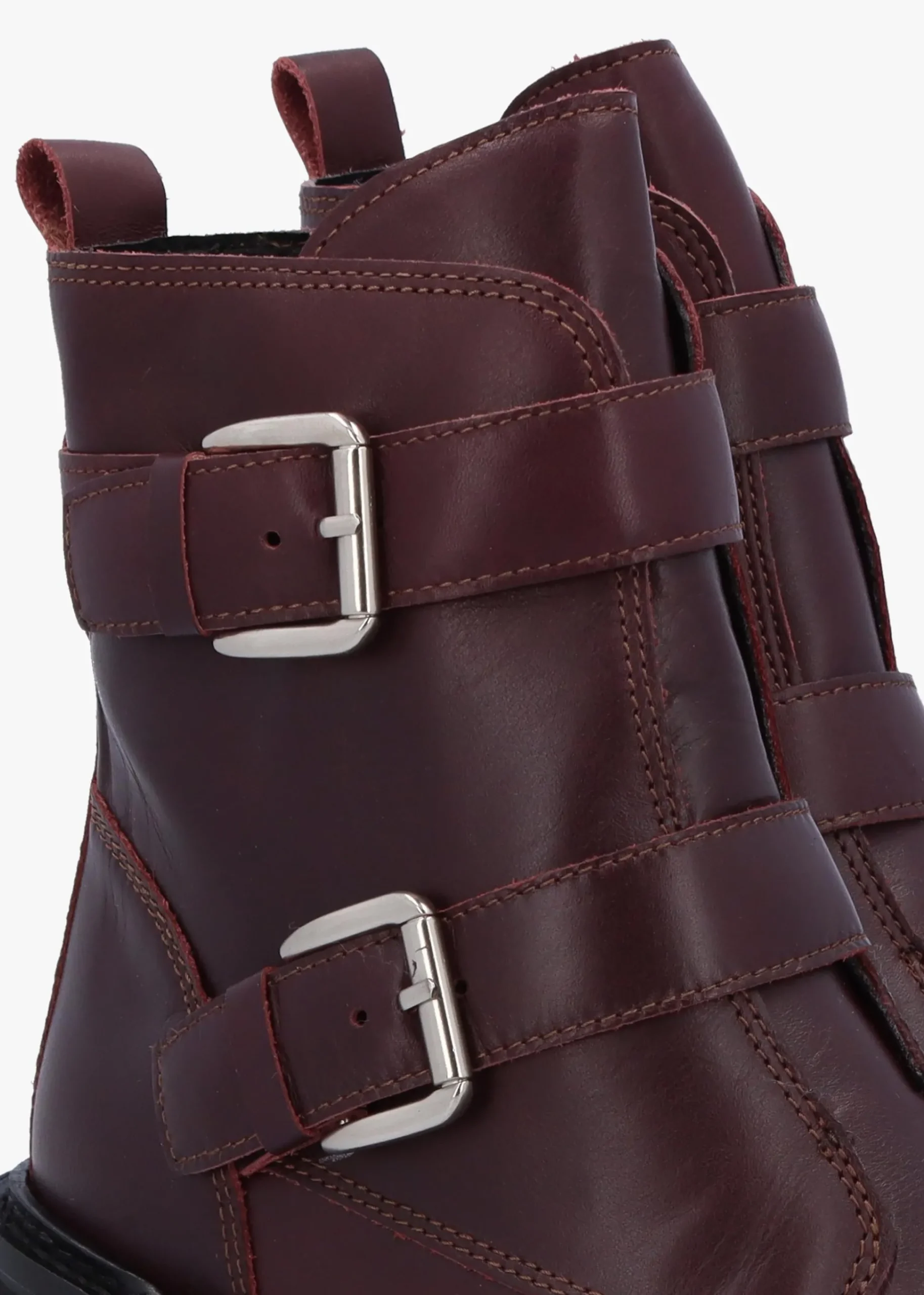 Arose Burgundy Leather Double Buckle Ankle Boots