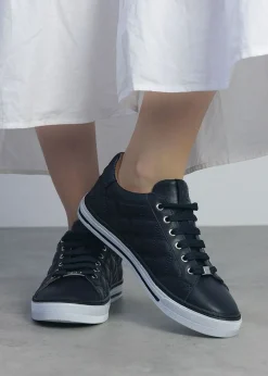 Arzon Diamond Quilted Navy Leather Trainers