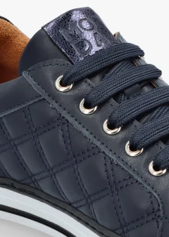 Arzon Diamond Quilted Navy Leather Trainers