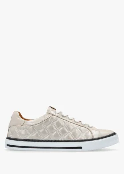 Arzon Diamond Quilted Stone Metallic Leather Trainers