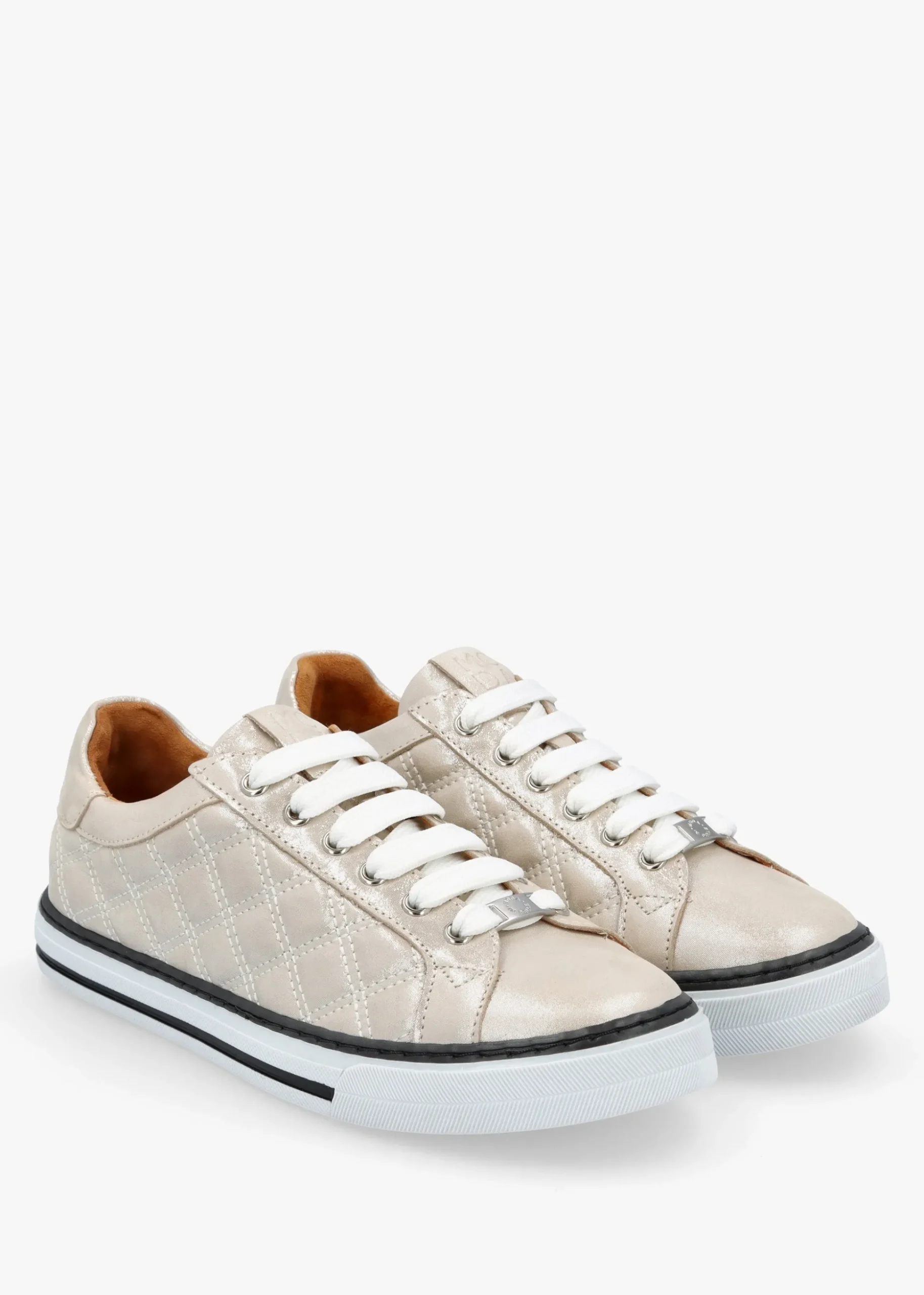 Arzon Diamond Quilted Stone Metallic Leather Trainers