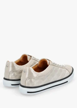 Arzon Diamond Quilted Stone Metallic Leather Trainers