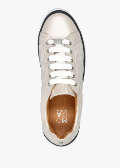 Arzon Diamond Quilted Stone Metallic Leather Trainers