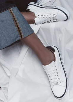 Arzon Diamond Quilted White Leather Trainers