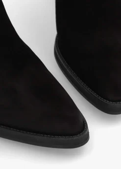 Astrid Black Suede Rouched Block Heel Knee Boots