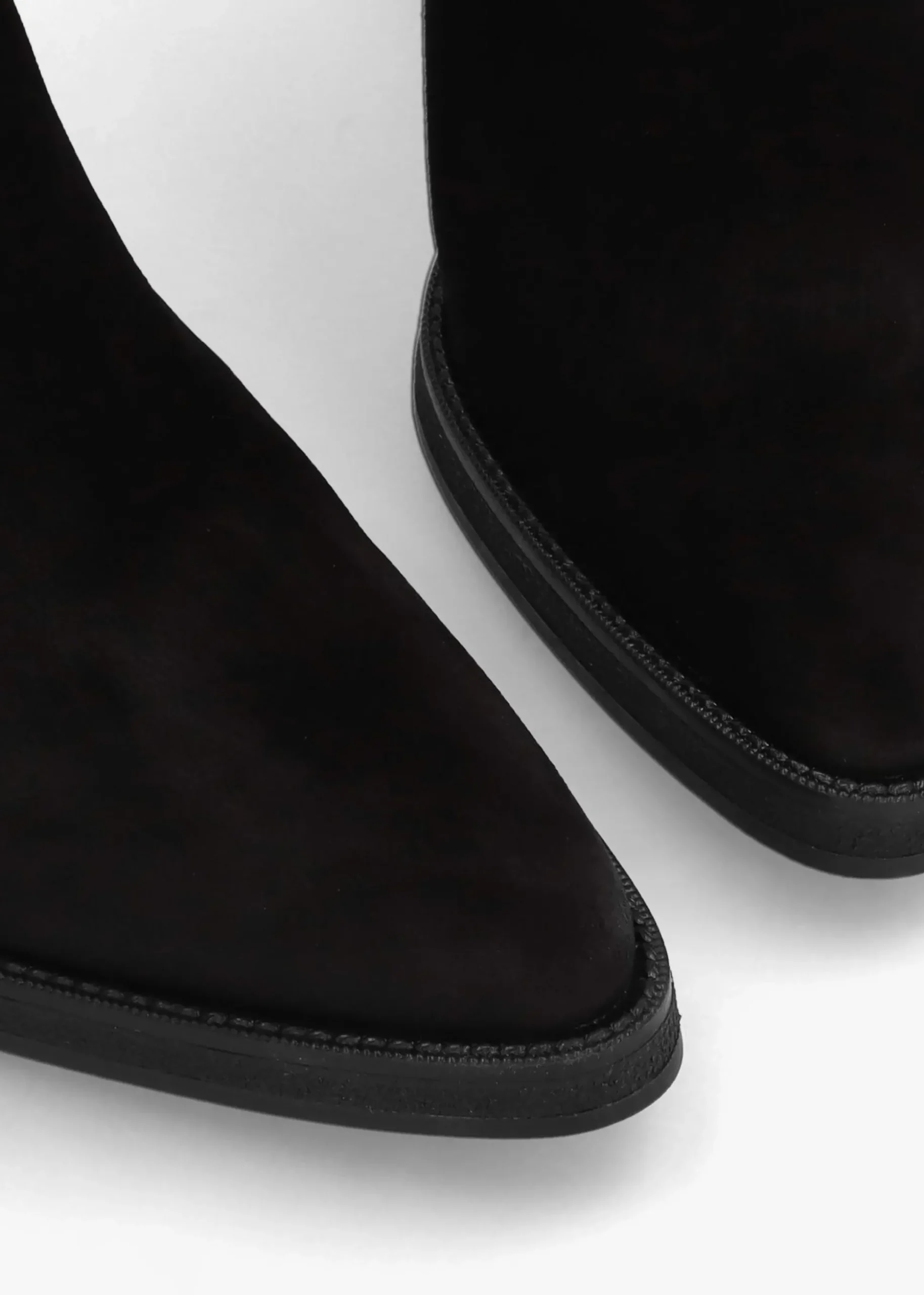 Astrid Black Suede Rouched Block Heel Knee Boots