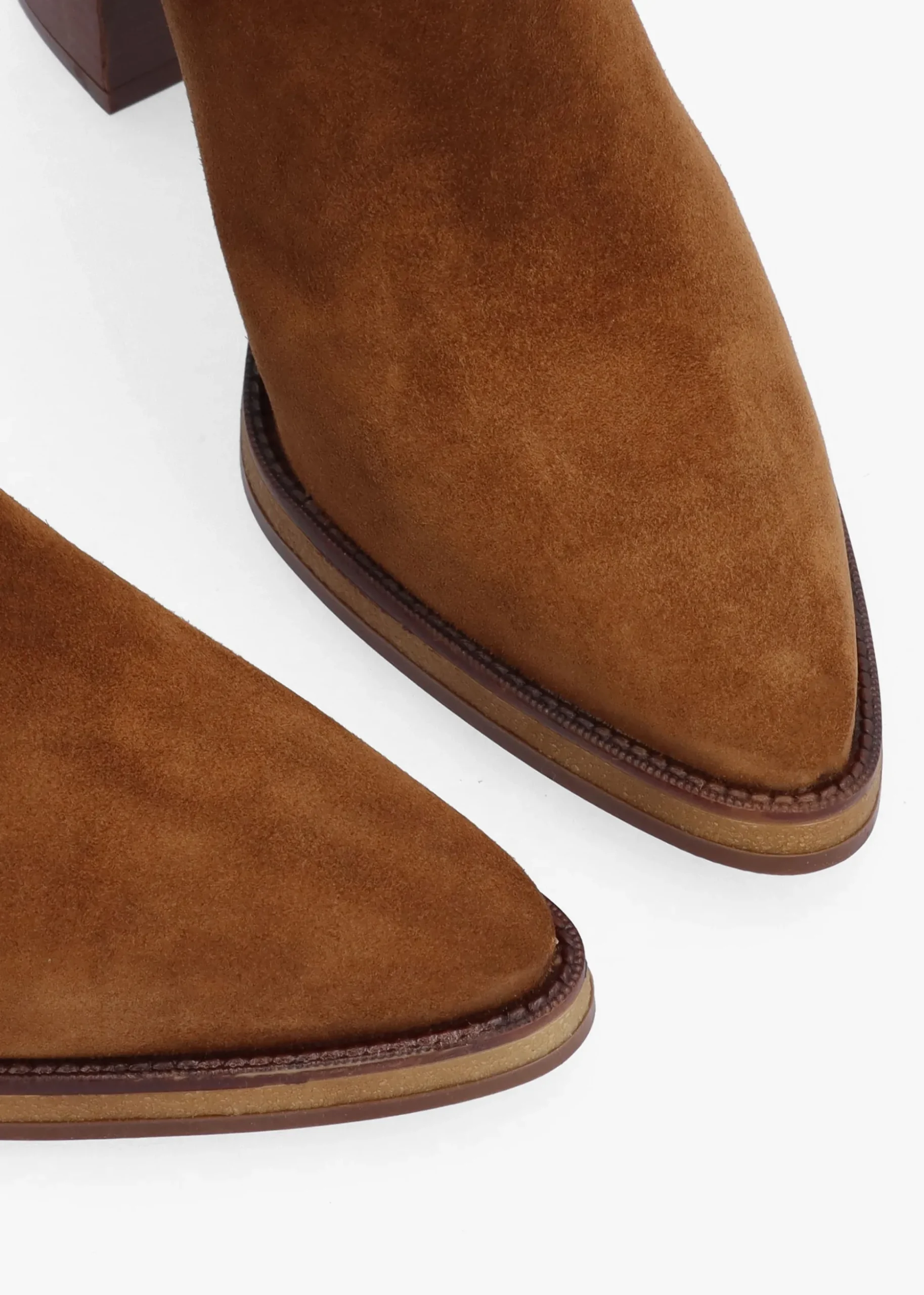 Astrid Tan Suede Rouched Block Heel Knee Boots