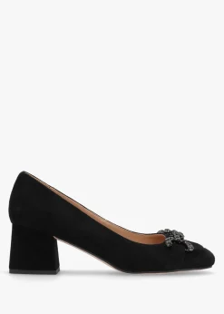 Athena Black Suede Crystal Bit Block Heel Court Shoes