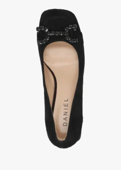 Athena Black Suede Crystal Bit Block Heel Court Shoes