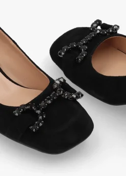 Athena Black Suede Crystal Bit Block Heel Court Shoes