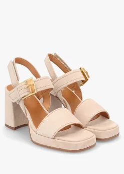 Athens Beige Suede Block Heel Platform Sandals