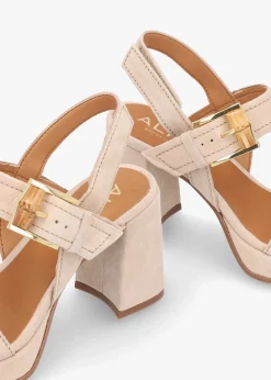 Athens Beige Suede Block Heel Platform Sandals