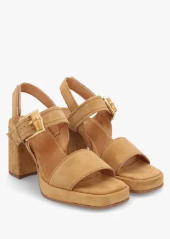 Athens Tan Suede Block Heel Platform Sandals