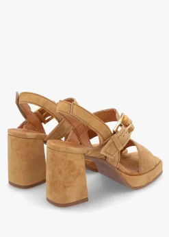 Athens Tan Suede Block Heel Platform Sandals